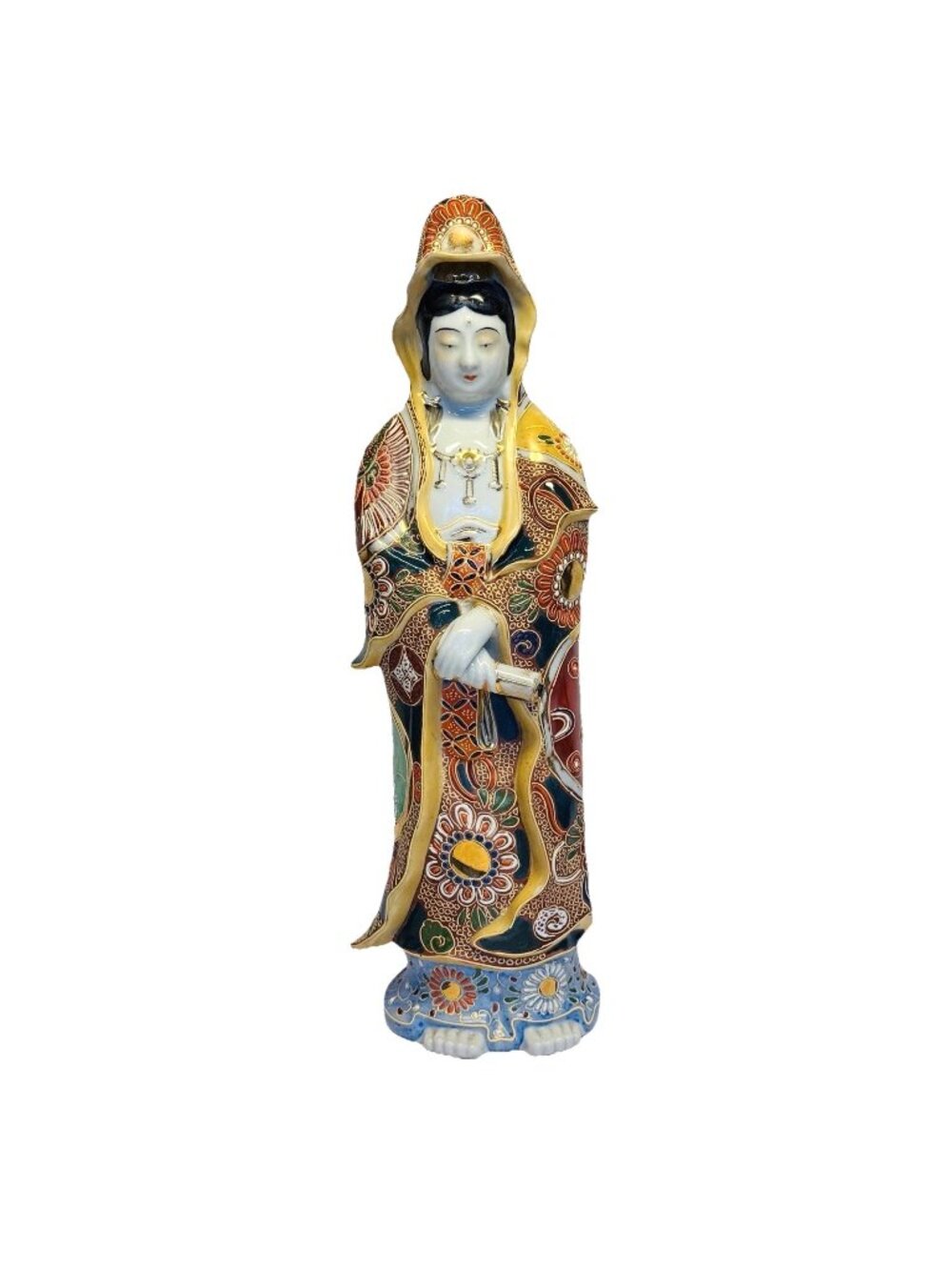 Japanese Kutani Buddhist Bodhisattva Kannon Kuan Yin Mercy Statue Moriage